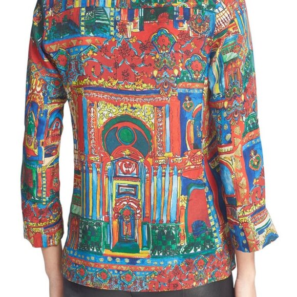 Alice + Olivia Cal Button-down Silk Shirt In Havana Town Size XS - Picture 9 of 9